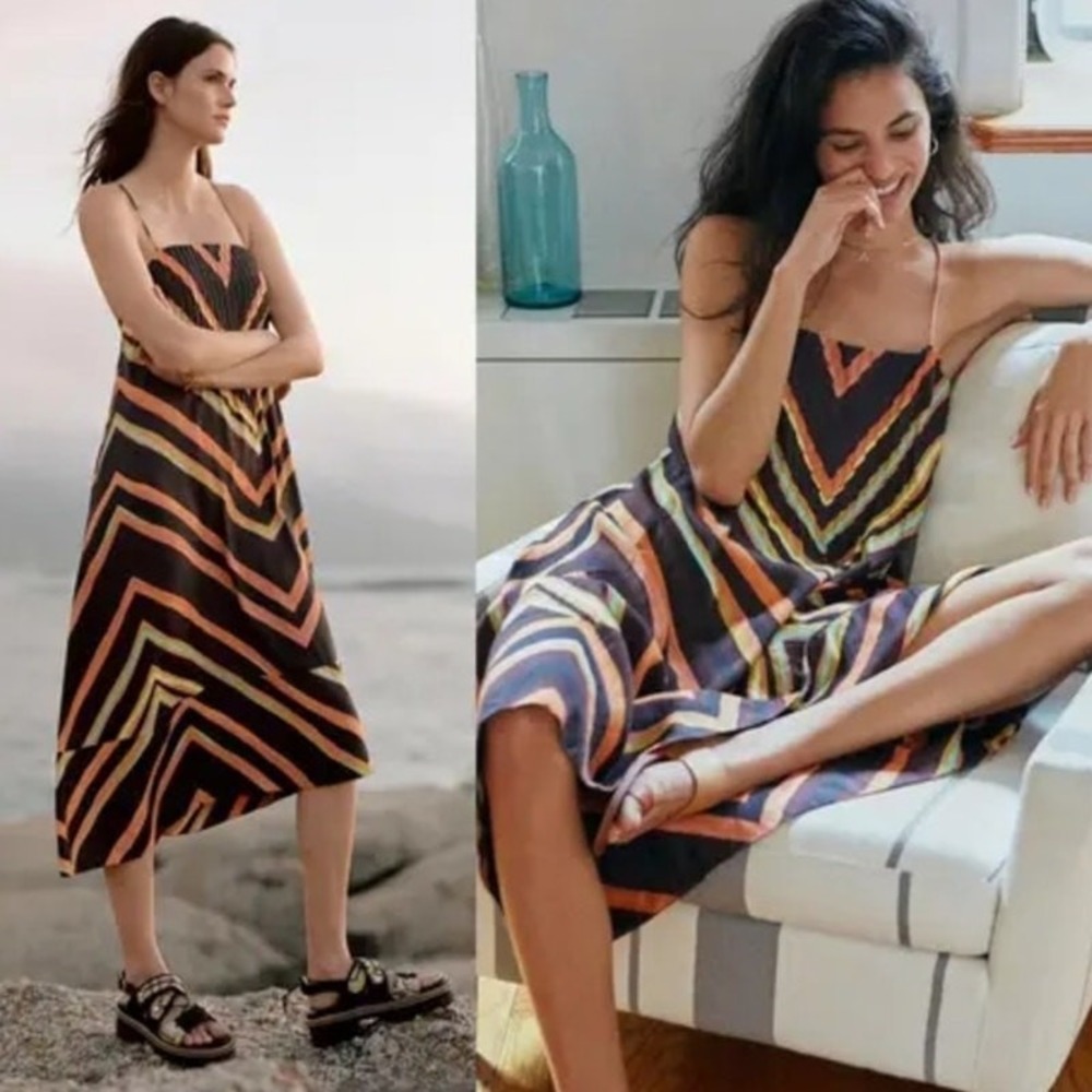 Anthropologie Runi Striped  Slip Dress ChevronMidi Crisscross Back Flowy Boho XS